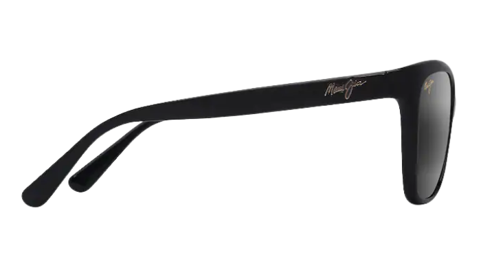 Black Maui Jim sunglasses with a reflective polarized lens on a white background