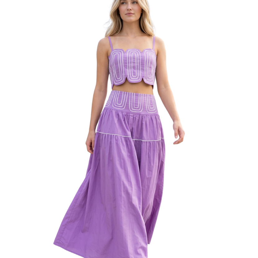 Amanda Lace Trimmed Skirt Set