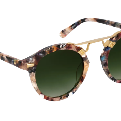 KREWE STL II Sunglasses with tortoiseshell frame and green lenses on a white background