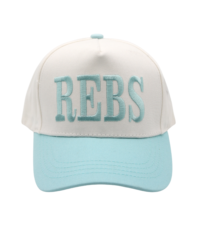 Cap with 'REBS' text on a white background