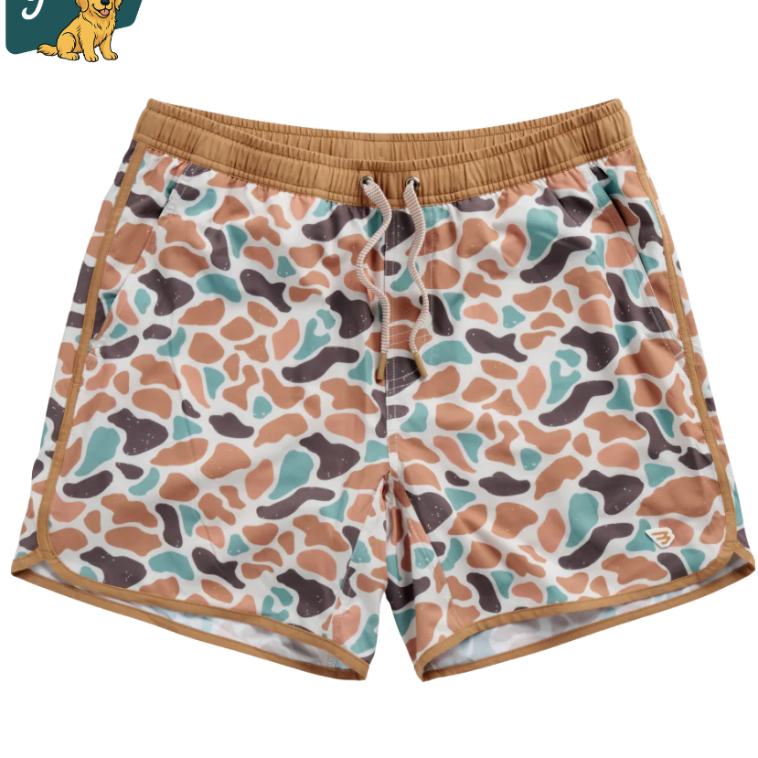Youth camo patterned swim trunks from Burlebo