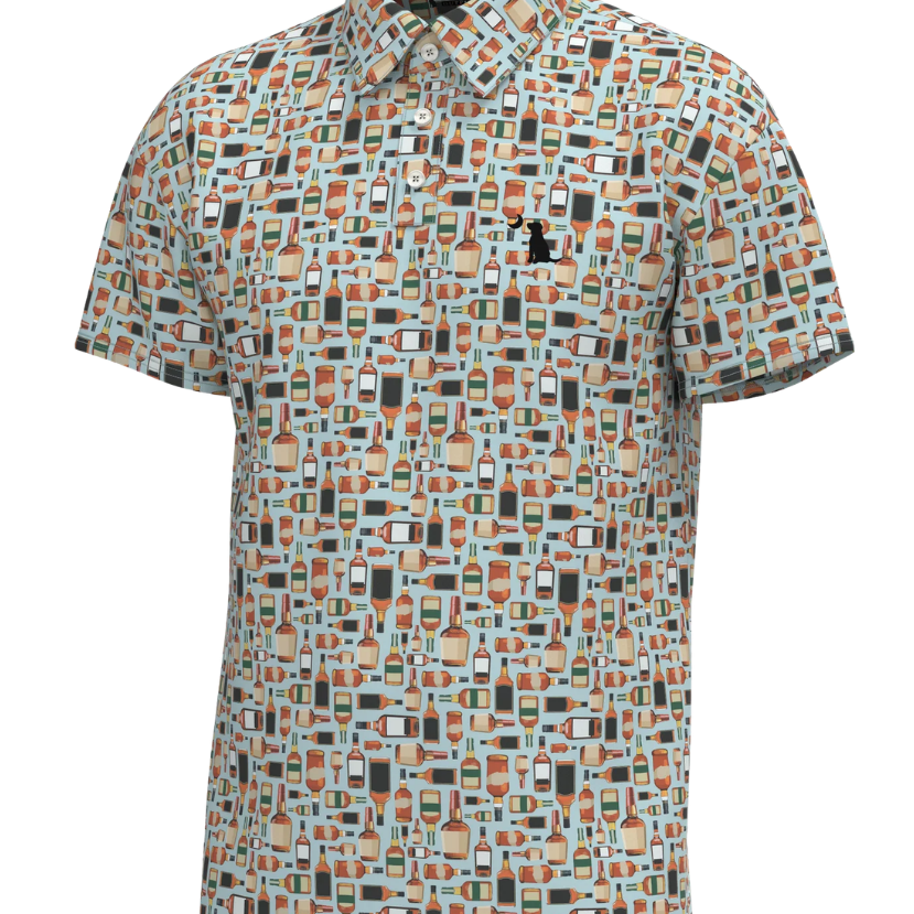 Short-sleeve POLO with geometric pattern on a white background