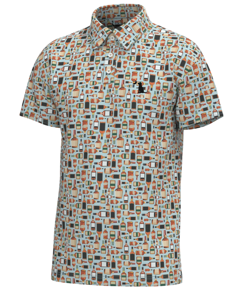 Short-sleeve POLO with geometric pattern on a white background