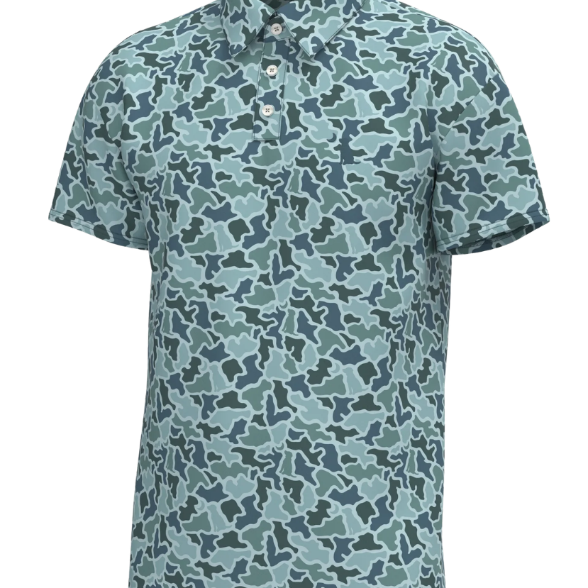 LOCAL BOY Short-sleeve polo shirt with a camouflage pattern on a white background