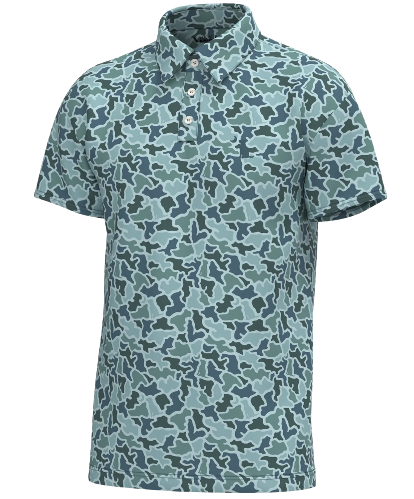 LOCAL BOY Short-sleeve polo shirt with a camouflage pattern on a white background