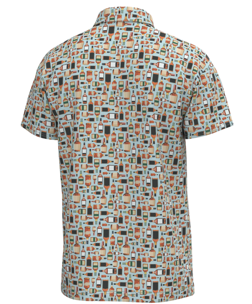 Short-sleeve shirt with geometric pattern on a white background
