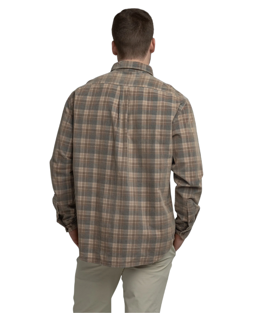 Man wearing a plaid shirt on a white background