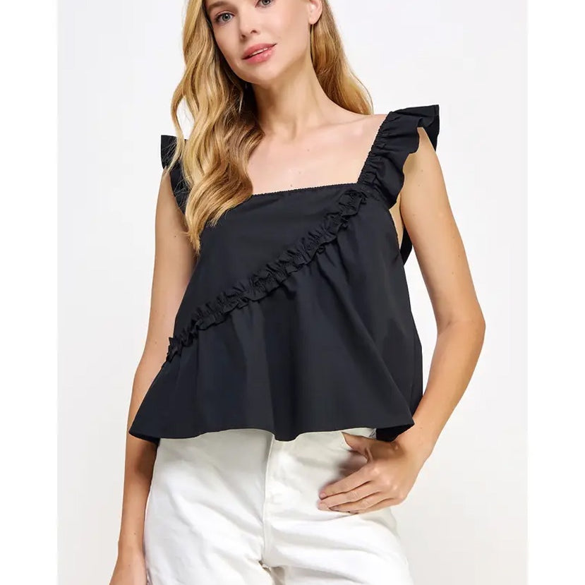 Anne Asymmetric Ruffles Poplin Tank Top