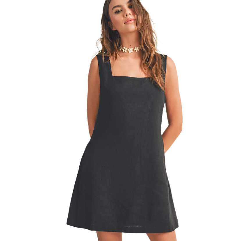 Lauren Linen Square Neck Pattern Mini Dress