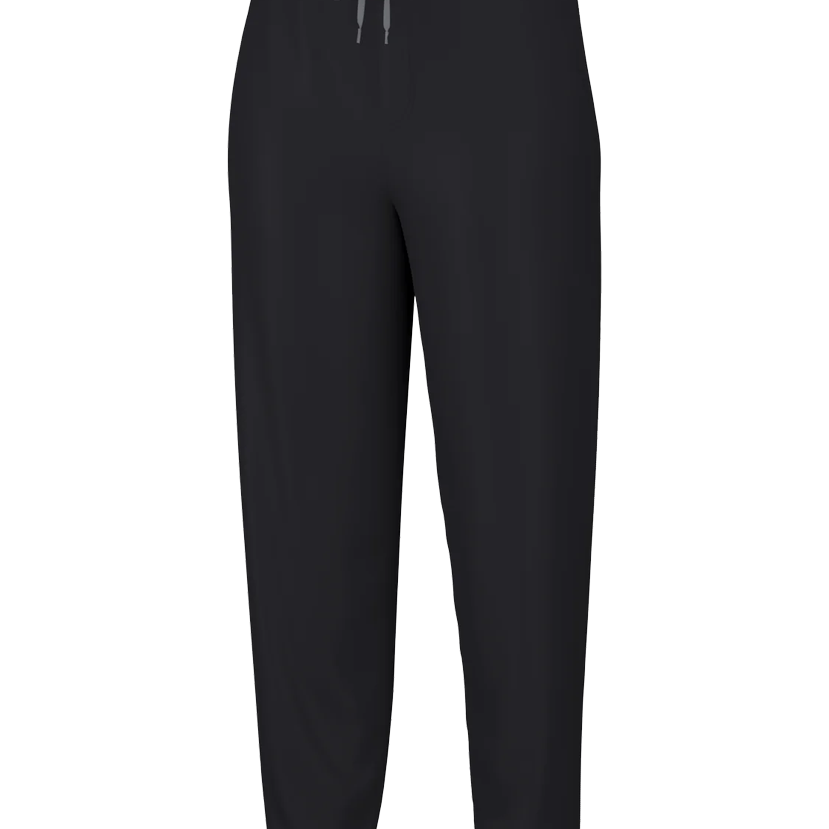 A pair of black men's joggers with a drawstring.