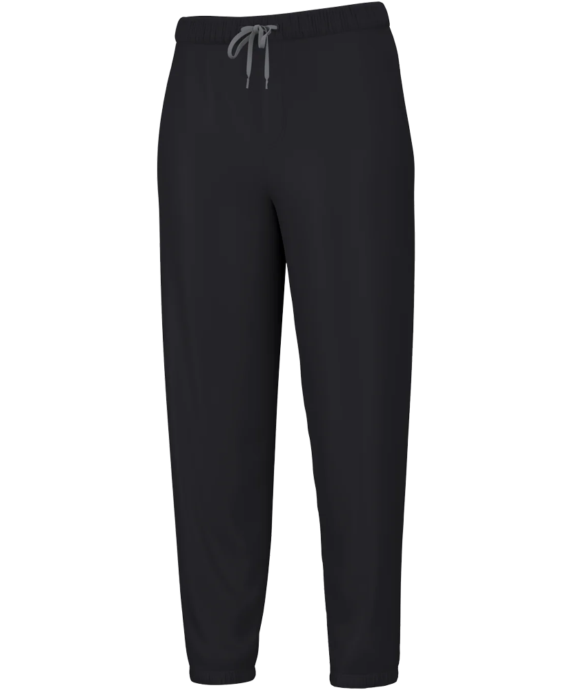 A pair of black men's joggers with a drawstring.