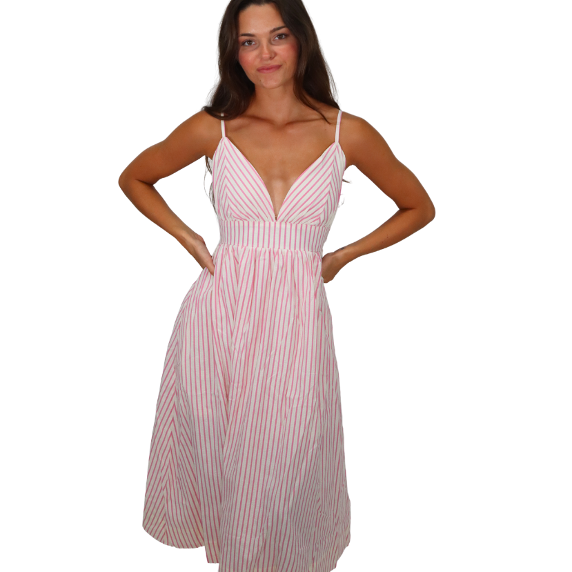 Stripe Cut Out Back Midi Dress