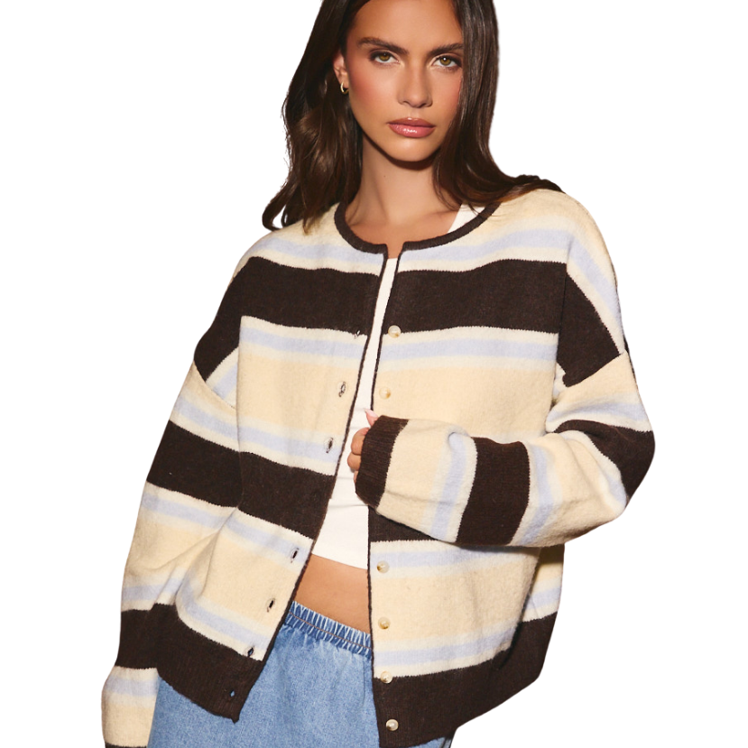 Violet Long Sleeve Stripe Cardigan