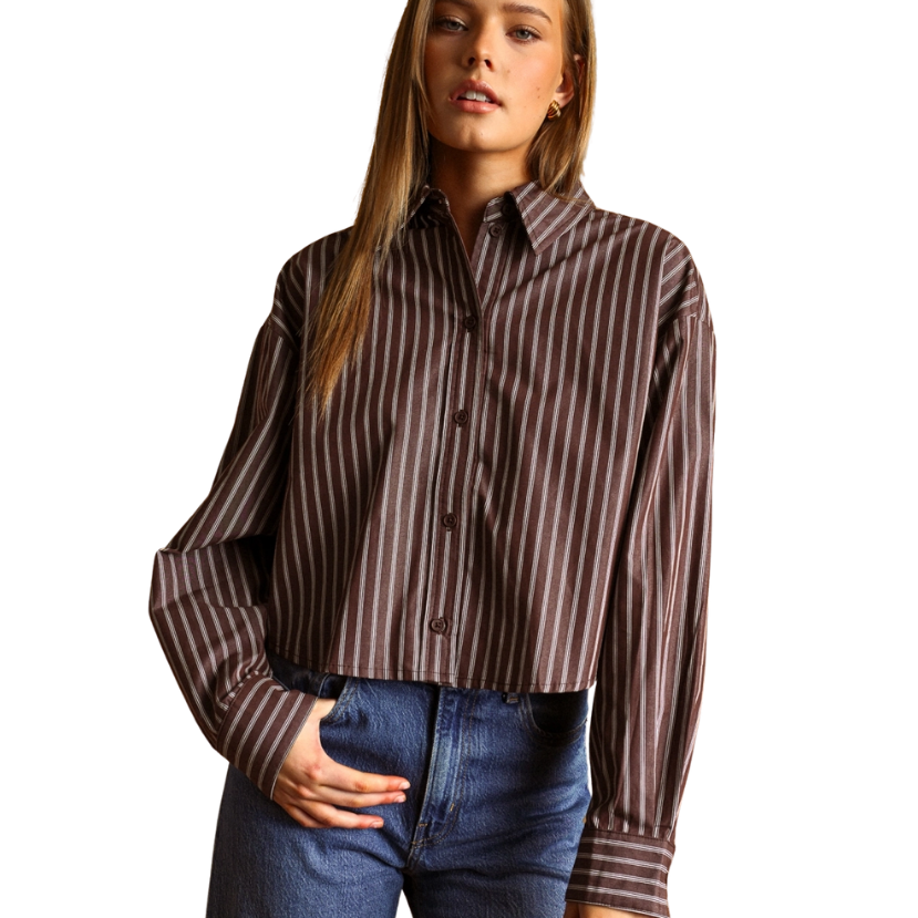 Clarke Stripe Button Up Crop Shirt