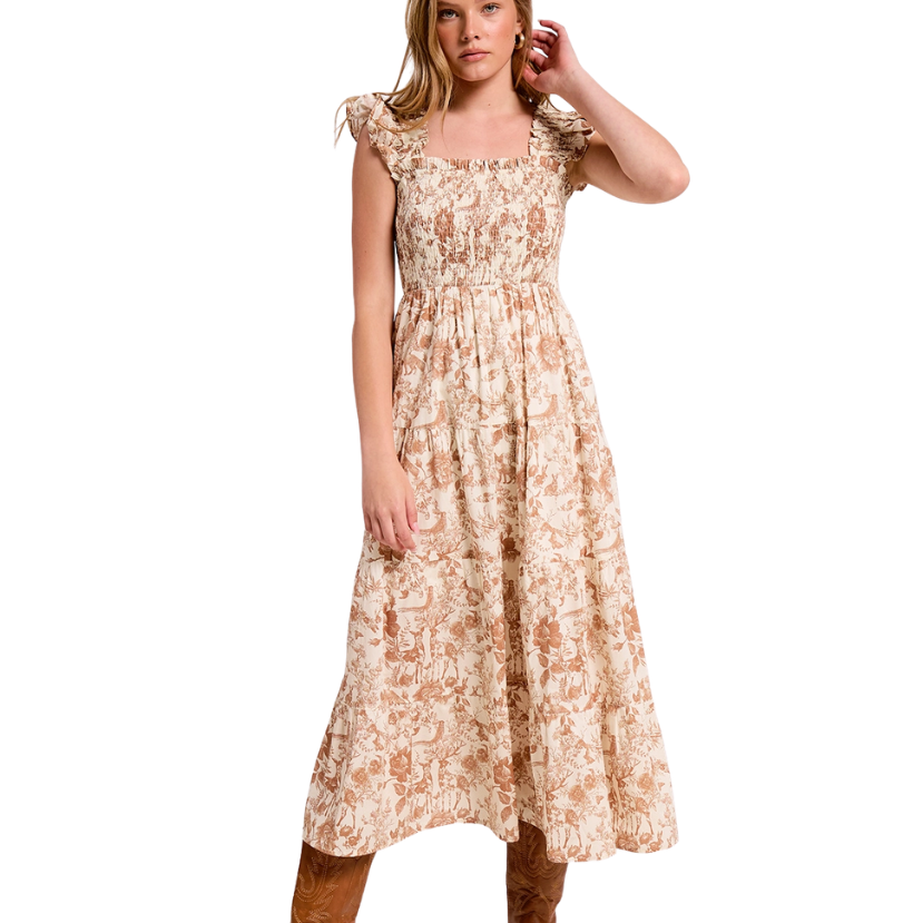 Toile Smocked Sleeveless Dress
