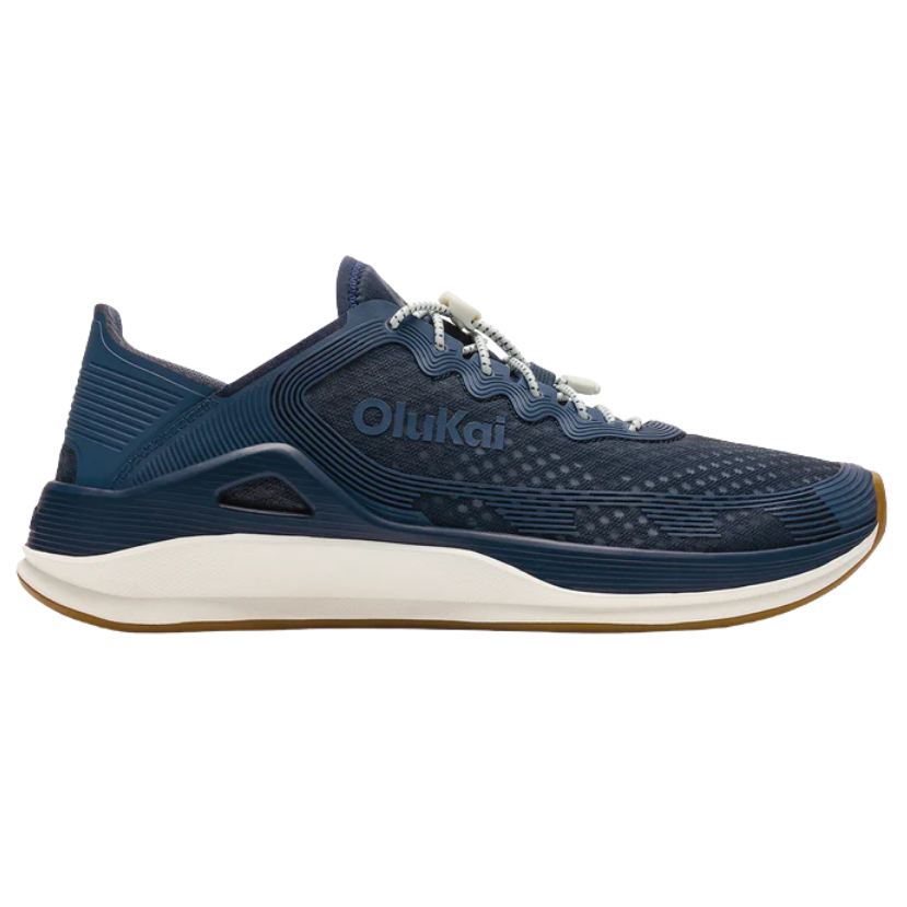 Blue Olukai performance shoe with 'OluKai' branding on a white background