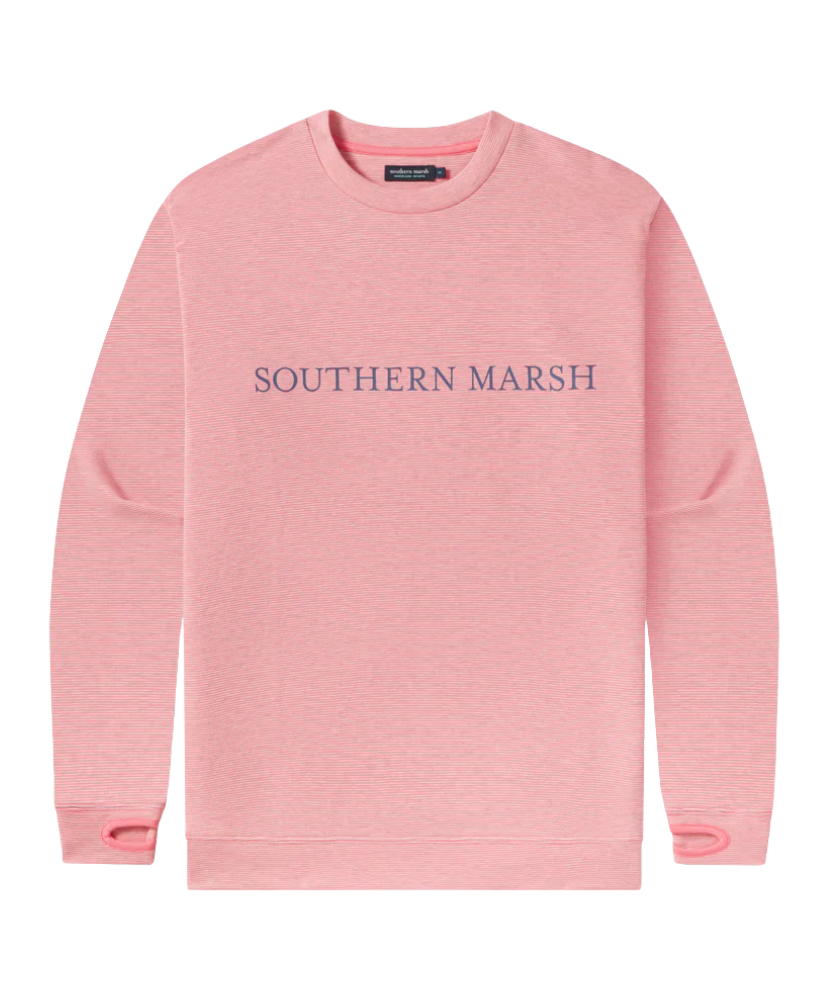 Pink sweatshirt with 'Southern Marsh' logo on a white background
