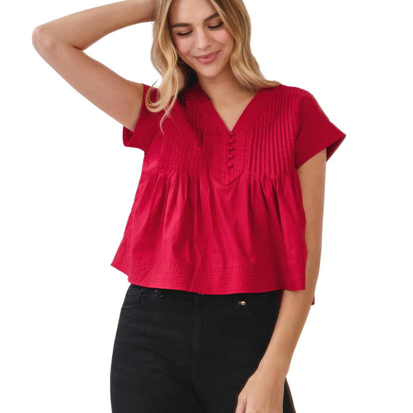 Pintuck Pleated Detail Poplin Top