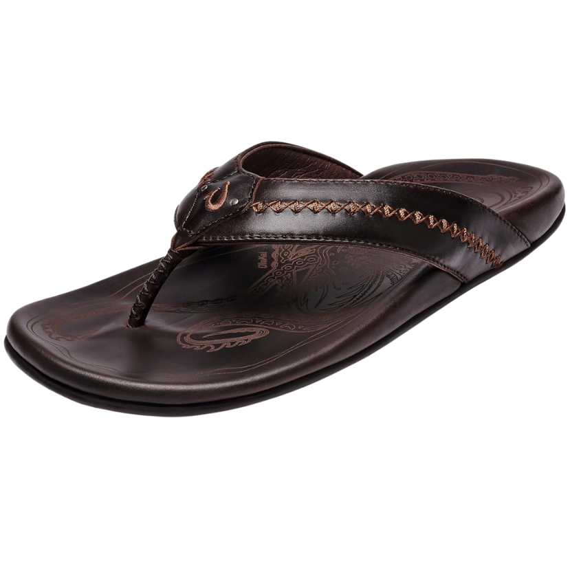 Brown sandal with decorative straps on a white background