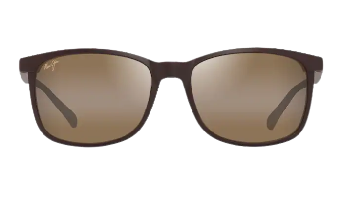 Brown sunglasses with reflective lenses on a white background