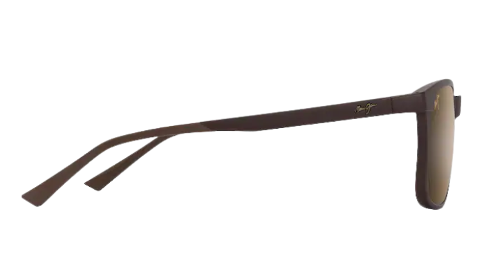 Brown sunglasses with a visible brand logo on a white background