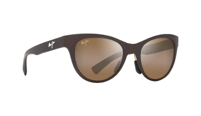 Brown sunglasses with reflective lenses on a white background