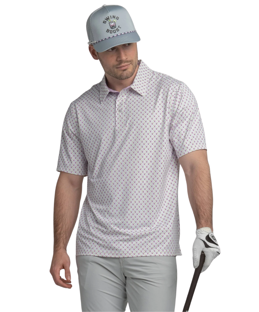 Gray cap with 'Swing Boost' logo and an transfusion on a white background