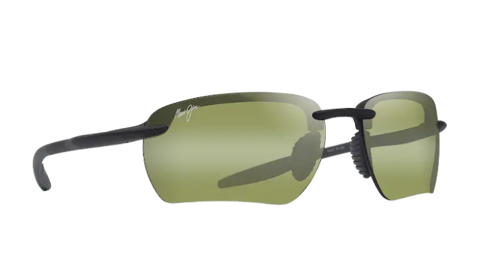 Sunglasses with green lenses and black frame on a white background