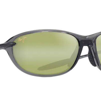 Maui Jim polarized Sunglasses with green HT lenses and black frame on a white background