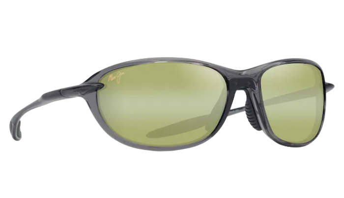 Maui Jim polarized Sunglasses with green HT lenses and black frame on a white background