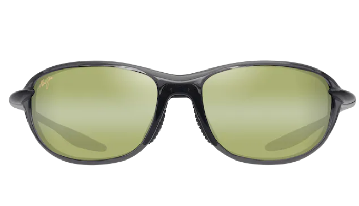 Maui Jim polarized Sunglasses with green HT lenses and black frame on a white background