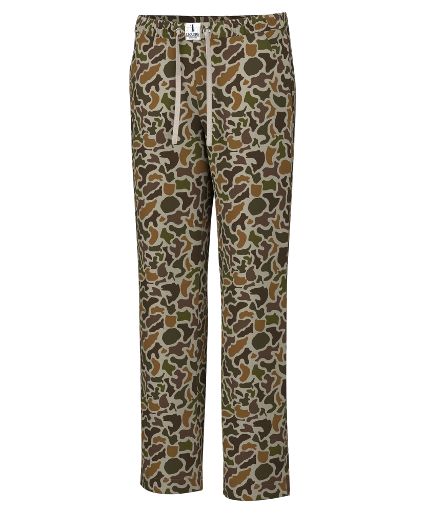 Camo pajama loungewear pants on a white background