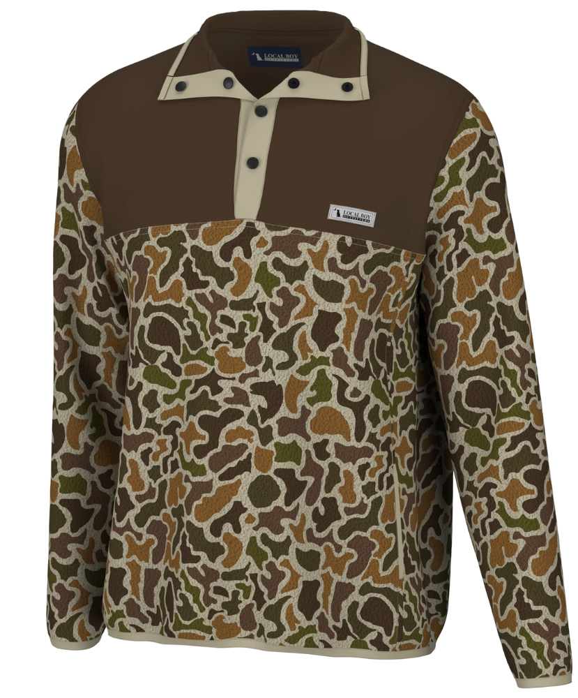 Camo Print quarter snap pullover. Local Boy Brand.