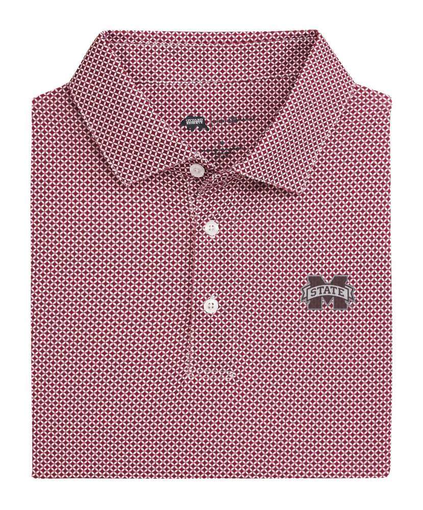 Mississippi State Folded red patterned polo shirt with a logo on a white background