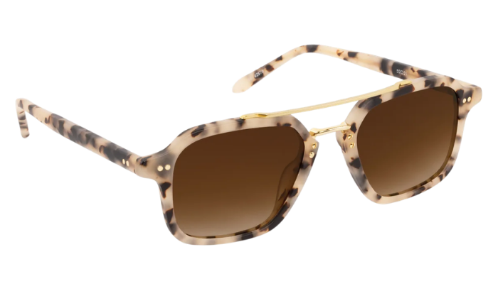 Krewe sunglasses with tortoiseshell frame and brown lenses on a white background