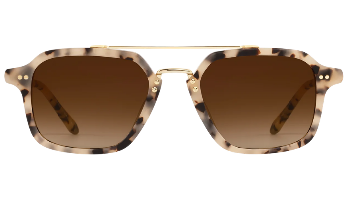 Krewe sunglasses with tortoiseshell frame and brown lenses on a white background