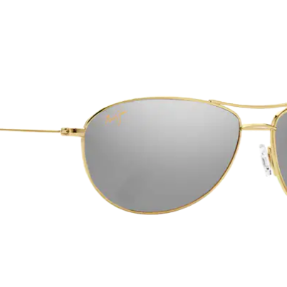 Maui Jim Gold-framed polarized sunglasses with reflective lenses on a white background