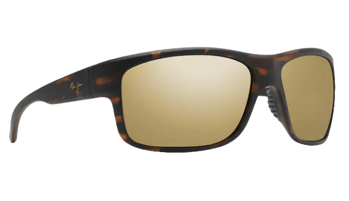 Maui Jim Sunglasses with tortoiseshell frame and goldpolarized mirror lenses on a white background