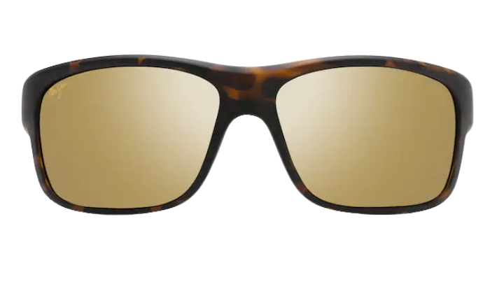 Maui Jim Sunglasses with tortoiseshell frame and goldpolarized mirror lenses on a white background
