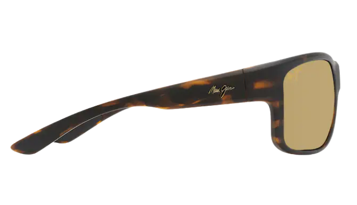 Maui Jim Sunglasses with tortoiseshell frame and goldpolarized mirror lenses on a white background