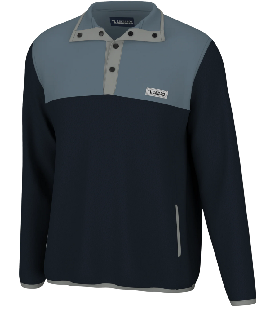 navy-light blue quarter snap pullover. Local Boy Brand.