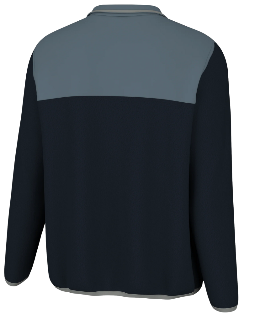 Back view of navy-light blue quarter snap pullover. Local Boy Brand.