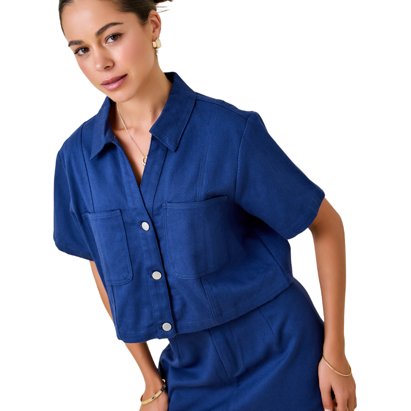 Cassie Short Sleeve Denim Crop Top