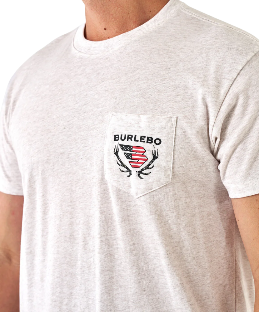 White t-shirt with Burlebo logo on a white background
