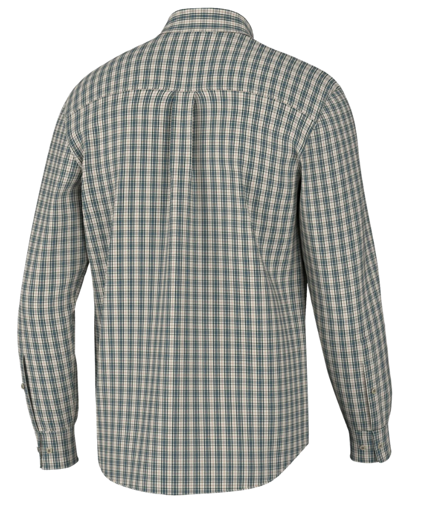 Green and beige checkered shirt on a white background