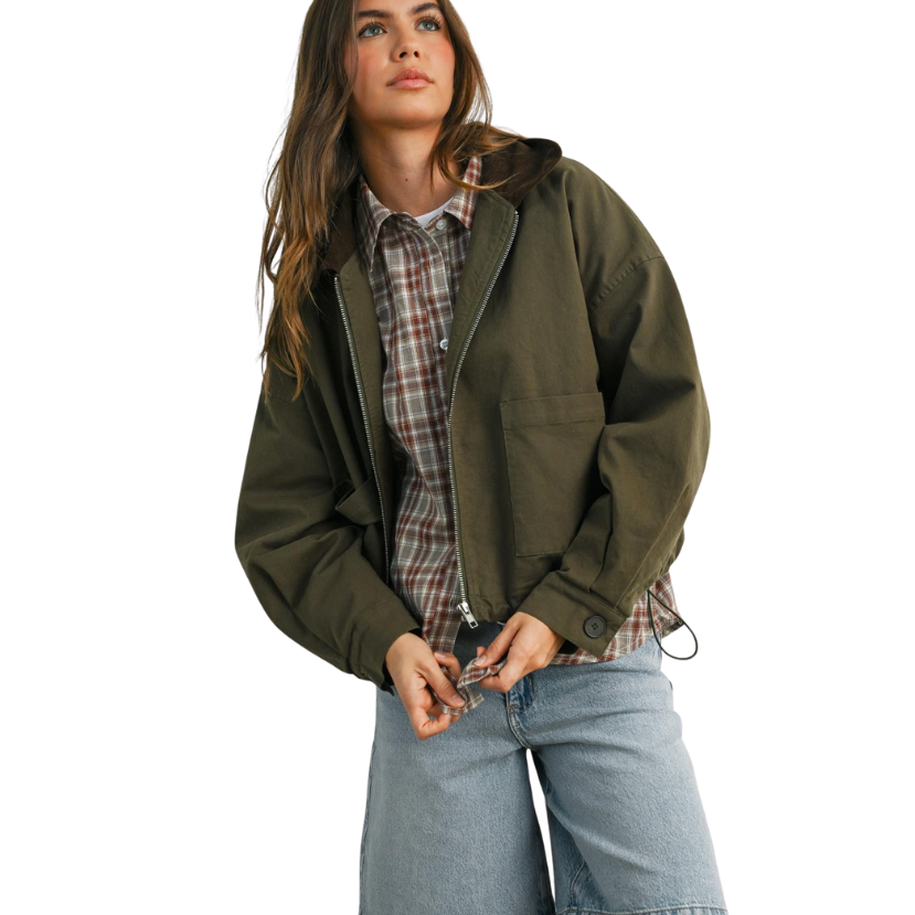 Court Collared Zip-Up Drawstring Jacket