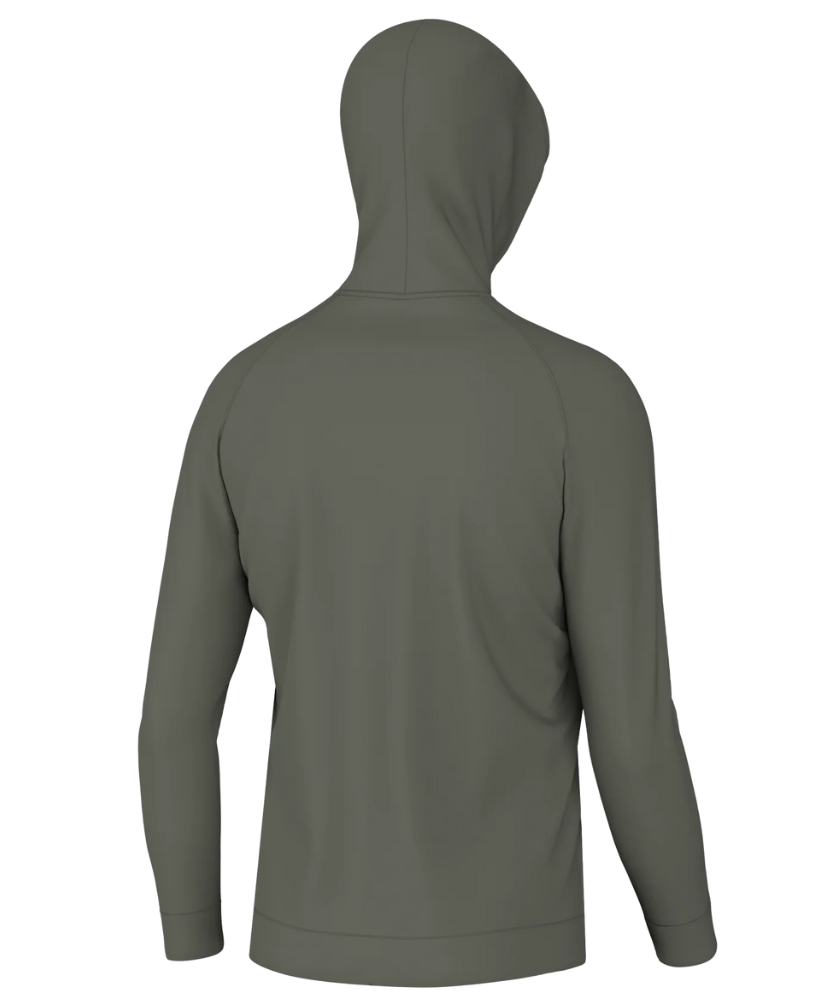 AN OLIVE hoodie with an adjustable drawstring hood, zipper front, and the 'Local Boy' brand tag visible on the bottom right.