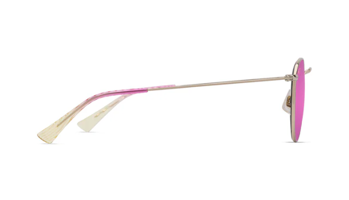 Sunglasses with pink and beige frame on a white background