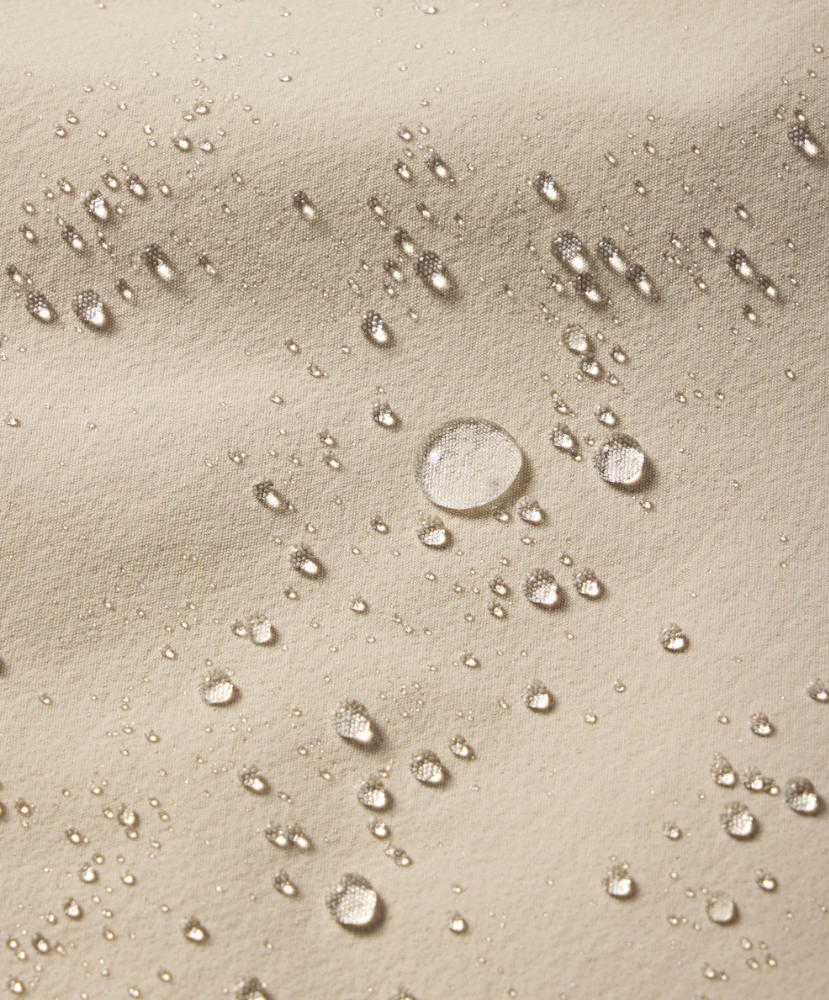 Close-up of water droplets on shorts surface