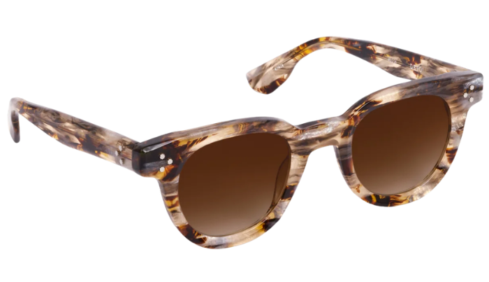 Krewe sunglasses with tortoiseshell frame and brown lenses on a white background